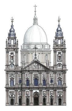 an architectural drawing of the dome and bell towers of st paul's cathedral in london