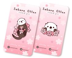 two stickers with pandas and flowers on them, one is for sakura otter