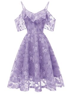 Shoulder Ruffle Dress, Cocktail Dress Vintage, Standard Dress, A Line Prom Dresses, Homecoming Dress, Lace Sleeves, Purple Dress, Ruffle Dress, Swing Dress