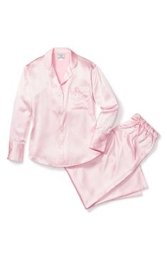 Exude elegance through your morning and nighttime routines in these luxurious pajamas sewn from fluid silk. Top has notched collar; long sleeves 100% silk Dry clean Imported Pink Silk Pajamas, Luxury Sleepwear, Silk Pajamas Women, Silk Pajama, Silk Pajama Set, Pajama Pant, Pajama Robe, Cuffed Pants, Silk Pajamas