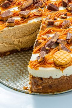 a cake that has been cut into pieces and is sitting on a plate with one slice missing