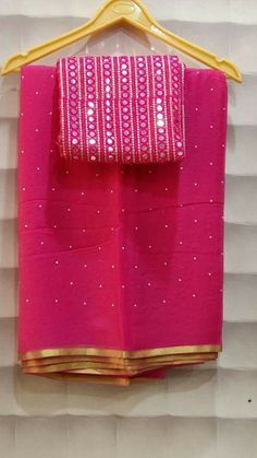 Plain Chiffon Saree, Plain Sarees, Mirror Work Saree, Mirror Work Blouse Design, Pure Chiffon Sarees, Chiffon Sarees, Plain Saree, Saree Blouse Patterns