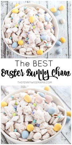 the best easter bunny chow recipe is made with marshmallows, eggs and candy