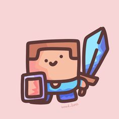 an image of a cartoon character holding a large knife and a cell phone in his hand