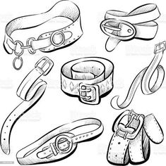 various types of belts and belt buckles royaltyvector clip art illustration, line drawing,