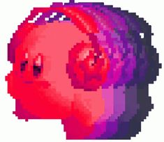 a pixelated image of a woman's head in pink and purple colors, with her eyes closed