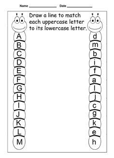 an uppercase letter worksheet with two faces and letters in the lowercase