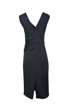 Current Boutique-Cushnie et Ochs - Dark Teal Green Drape Front Cocktail Dress Sz 10 Fitted V-neck Midi Dress With Pleated Back, Fitted V-neck Dress With Pleated Back, Formal V-neck Dress With Pleated Back, Elegant Elastane Dress With Surplice Neckline, Elegant Dress With Surplice Neckline In Elastane, Formal Draped V-neck Fitted Dress, Chic V-neck Dress With Pleated Back, Formal Dress With Ruched Bodice In Elastane, Formal Dress With Ruched Bodice And Elastane