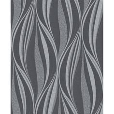 grey and white striped wallpaper with wavy lines on the back ground, as well as an abstract design