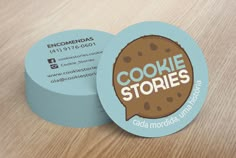 two business cards with cookie stories on them