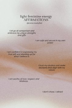 a close up of a piece of paper with writing on it that says, high feminine energy affirmations