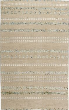 a beige rug with blue and white stripes