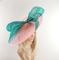 Candy Baby Bright Hot Pink Jade Green Statement Hatinator Kentucky Derby Fascinator Womens Ascot Headwear Ladies Day Hats Formal Fancy Hat Sweet Candy Pink & Jade Green Kentucky Derby Hat This gorgeous two colour large statement fascinator is made up with a large jade green abaca silk bow on an a large candy Pink saucer hatinator sinamay base. This pink and bright green fascinator measures 48cm wide or about 19 inches The jade green and pink headpiece is mounted with a matching headband.   If you prefer a headband to match your hair, please make a note at check out what colour headband you want. We make each hat to order just for you, we would prefer if you did not order for choice. If colour match is important to you please ask for free fabric swatch to be sent to you - this reduces retur Fitted Multicolor Hat For Garden Party, Elegant Green Mini Hats For Beach, Multicolor Summer Hat Fascinator, Elegant Multicolor Costume Hats And Headpieces For Summer, Elegant Multicolor Summer Fascinator, Elegant Multicolor Summer Costume Hats, Elegant Summer Multicolor Costume Hats, Mini Hat With Bow For Kentucky Derby, Fitted Hat With Bow And Curved Brim