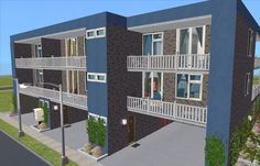 an artist's rendering of a two story apartment building with balconies on the second floor