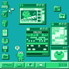 an old - school video game with green and white screenshots on the screen