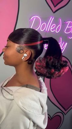 Peekaboo Slick Back Ponytail, Barbie Ponytail With Skunk Stripe, China Bun Hairstyle, Barbie Ponytail With Highlights, Pink Ponytail Hairstyles, 2 Barbie Ponytails, Barbie Bun Hairstyles, Barbie Doll Ponytail Black Women, Barbie Ponytail With Bow