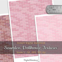 a pink brick wall with the words seamless dollhouse texture scale 1 - 12