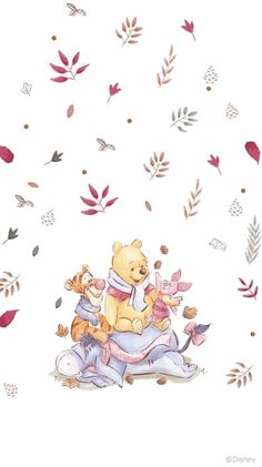 winnie the pooh wall decal with leaves and flowers on it's back