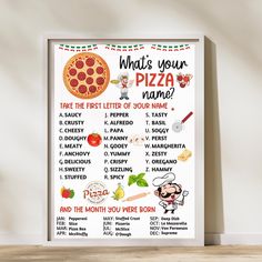 a poster with the words what's your pizza name?