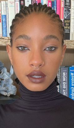 Septum Piercing And Nose Piercing, Closed Septum Piercing, Ethereal Makeup Black Women, Willow Smith Style, Makeup Alternative Grunge, Ethereal Black Women, Earring Placement, Hair Salon Ideas