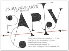 a party card with black and white text