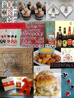 a collage of pictures with some food and drinks on them, including beer bottles