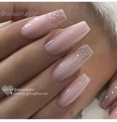 Blush Pink Glitter Nails, Wedding Guest Nails Acrylic, January Birthday Nails 2023, Las Vegas Nails Ideas Glitter Sparkle, Champagne Bridesmaid Nails, Lite Pink Nails, Faded Nails Ombre, Ballerina Summer Nails, Pretty Nails Simple Classy