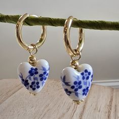 Blue And White Porcelain Heart Hoop Earrings. Blue And White Earrings, Porcelain Heart, Heart Hoop Earrings, Blue And White Porcelain, White Earrings, Earrings Color, Heart Earrings, Cute Jewelry, White Porcelain