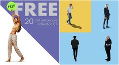 four different people are standing in front of a blue and yellow background with the text free cut out people collection 01