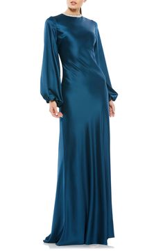 Mac Duggal Long Sleeve Satin Sheath Gown | Nordstrom Satin Evening Gown, Evening Gowns With Sleeves, Sheath Gown, Mac Duggal Dresses, Column Gown, Mac Duggal, Satin Gown, Gowns With Sleeves, Couture Gowns