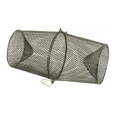 a large metal mesh bag hanging from a hook on a white background with clippings