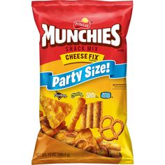 a bag of munchies snack mix cheese fix party size crackers on a white background