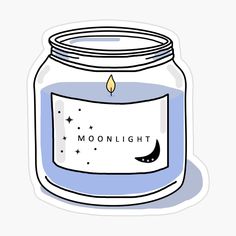 a jar with a candle inside that says moonlight on the front and side sticker