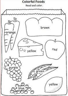 a coloring book with fruits and vegetables on it