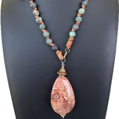 This Is A Beautiful And Unique Handcrafted Piece Of Jewelry. It Was Made By Kellie Rose Designs Out Of African Turquoise And Fossil. The Necklace Is Approximately 29 Inches Long. Inventory 14.African Turquoise Fossil Long Necklace Kellie Rode Designs Handcrafted Boho Boho Color, African Turquoise, Colorful Boho, Rose Design, Green Brown, Green And Brown, Long Necklace, Womens Jewelry Necklace, Fossil