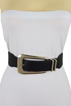 Brand New Trendy Women Special Stretch Waistband Spring Summer Collection Ladies Fashion Sexy Belt - day or night classic look or party time Brand new sexy fun and edgy fashion special and unique stylish belt Ladies Fashion Fancy Casual Dressy Style BeltSpecial Style Day Night Evening Party Or Work Fashion Belt Style : Fashion / Waist or Hip Condition : Brand New Color : Black faux leather and stretch waistband + gold buckle Size: One Size Belt Adjustable Can Fit Size XS - Small Waist Size: Abou Black Fitted Belt For Night Out, Chic Belted Corset Belt For Night Out, Chic Belts With Removable Belt For Night Out, Black Belted Corset Belt For Party, Chic Black Belts, Black Belts For Summer Party, Trendy Corset Belt With Belt Loops For Party, Black Party Belts For Summer, Summer Party Corset Belt With Belt Loops