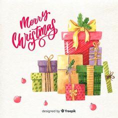 watercolor christmas card with presents