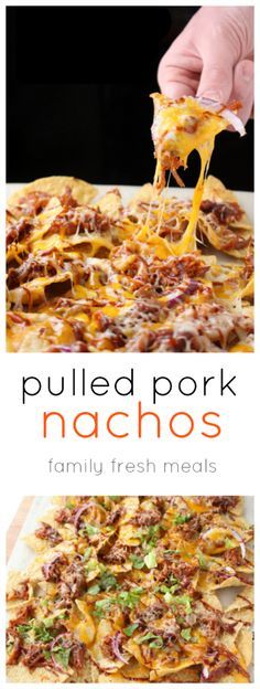 pulled pork nachos are an easy and delicious appetizer for any family