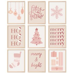 six christmas cards with pink and white designs