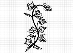 a vine with leaves and berries is drawn in black ink on a sheet of paper