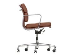 an office chair with wheels on the back and seat upholstered in brown leather