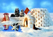 there is a snow fort made out of lego blocks