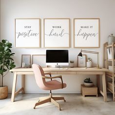 a home office with three posters on the wall