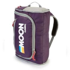 a purple bag with the word moon on it