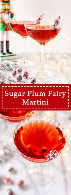 two martini glasses filled with sugar plum fairy martini