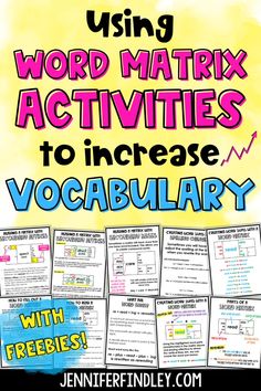 a poster with words and pictures on it that says using word mattrix activities to increase vocability