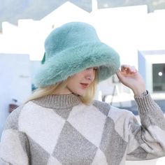 Keep Warm Fur Bucket Hat FancySticated Winter Fur Hat, Fur Bucket, Kinds Of Hats, Summer Knitwear, Fur Bucket Hat, Spring Trends Outfits, Cap Girl, Fur Headband, Girls Fur