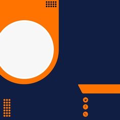 an orange and blue background with dots on the bottom half of the image, which has a white circle at the center