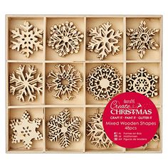 wooden snowflakes in a box for christmas