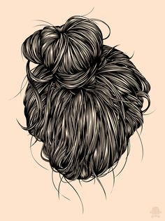 a drawing of a woman's hair in black and white on a beige background